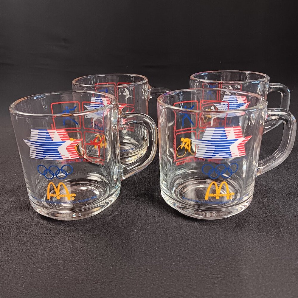 4 Vintage 1984 Los Angeles Olympics Collector McDonalds Coffee Mugs Glass
